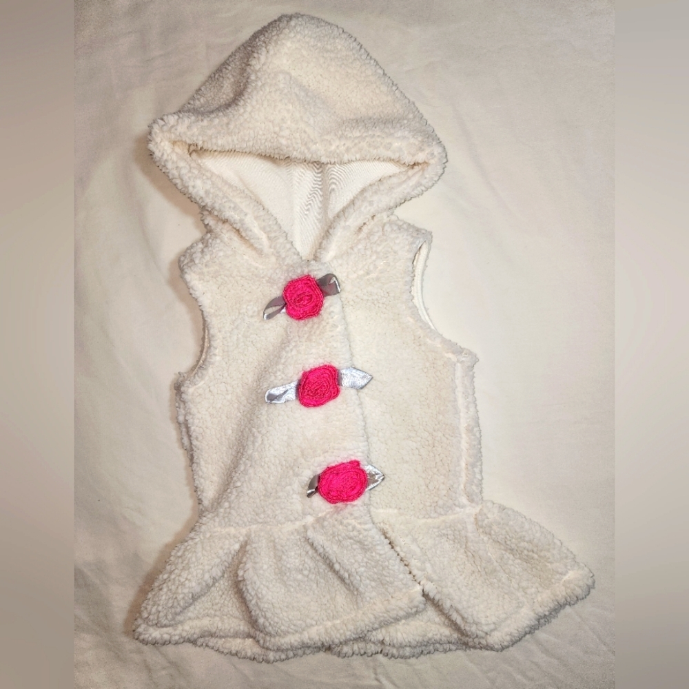 2T White hooded vest with flowers.